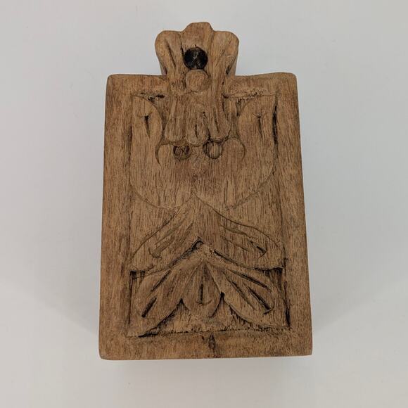 Primitive Carved Wooden Box Lidded Trinket Storage Indian Spice Rustic Stash VTG - Picture 2 of 15